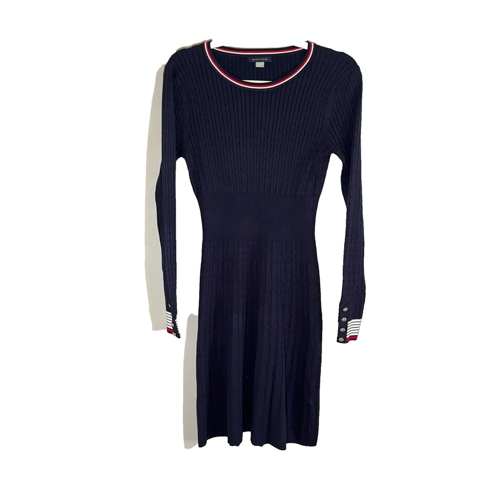 Tommy Hilfiger Neutral Cable Knit Sweater Dress S Preppy Resort Heritage Classic